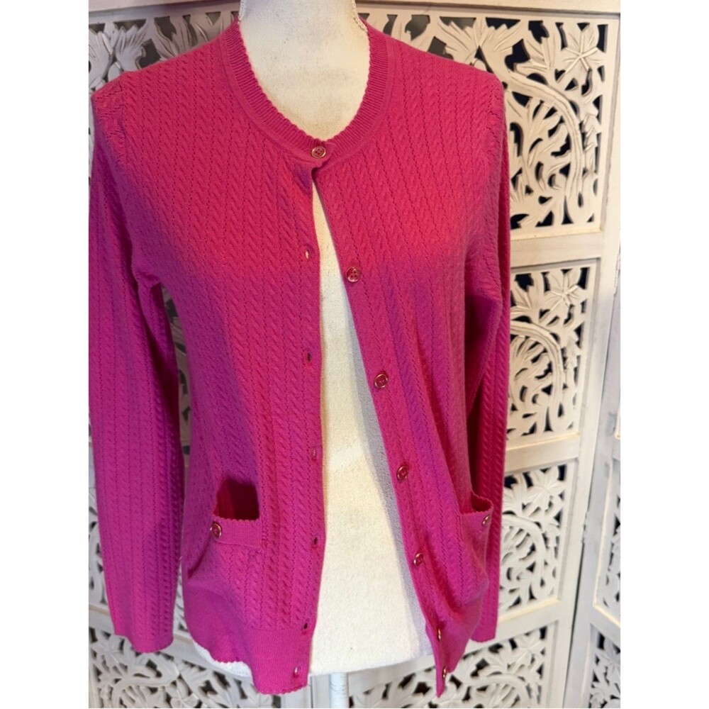 NWT Free Assembly Women's Bright Pink Button-Front Cable Knit Cardigan Sz XS